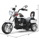 White 3-Wheel Chopper Trike Motorcycle for Kids with Headlight and Horn