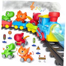 Dinosaur-Themed Toddler Train Set with Steam, Music, Lights, and 3 Cars
