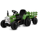 12V Children’s Ride-On Tractor with Trailer, Ground Loader, Remote Control & Lights - Dark Green