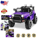 12V Purple Remote Control Ride-On Truck for Kids with Spring Suspension