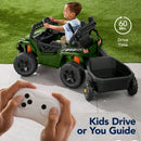 Kids Green Battery Operated Off-Road UTV with Trailer and Bluetooth Remote, 60 Min Playtime