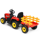 Honeyjoy 12V Red Kids Ride-On Tractor with Trailer, Remote Control, and Lights