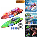 DEERC 13-Inch RC Boat Set for Kids with 4 Batteries and LED Lights