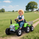 Green 12V Electric Tractor with Trailer and 25W Dual Motors
