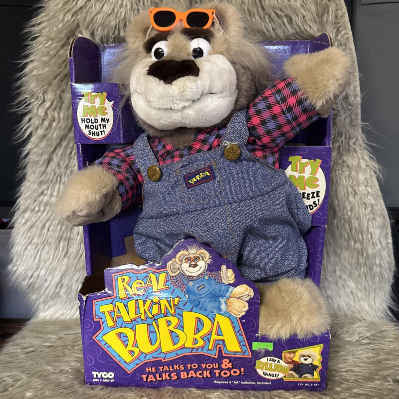 Rare 1997 Working Talking Bubba Teddy Bear in Overalls with 3D Features
