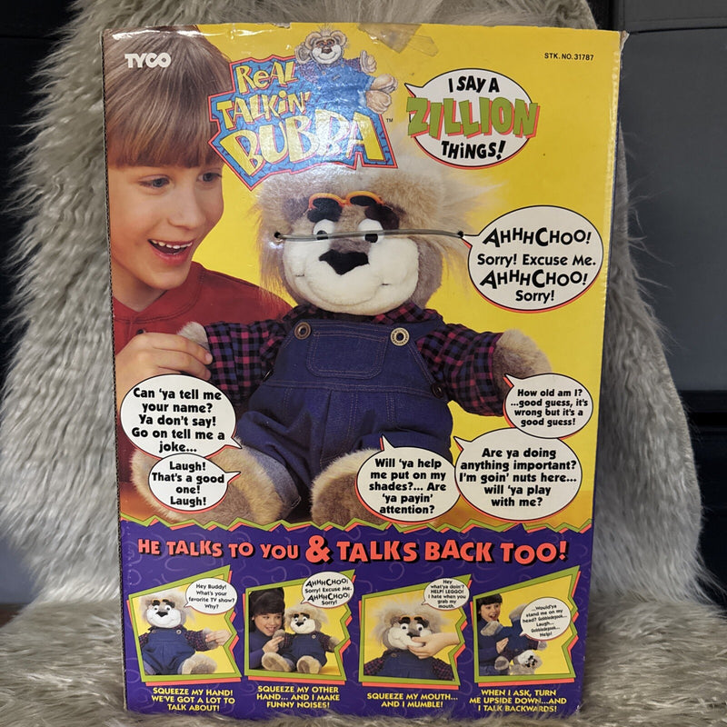 Rare 1997 Working Talking Bubba Teddy Bear in Overalls with 3D Features