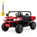 12V Red Electric Dump Truck with Remote Control and Shovel for Two Riders