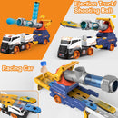 28" Ejection Transport Truck Playset with 4 Race Cars and 6 Foam Balls Featuring Lights and Sounds for Kids