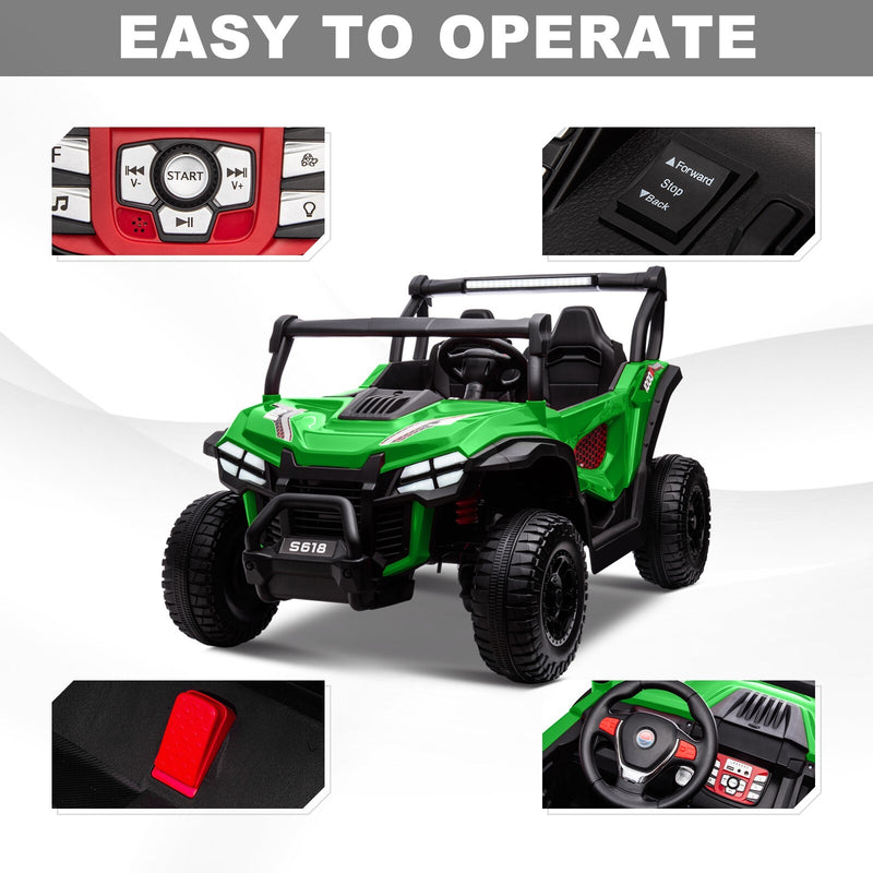 24V Kids Electric 4WD Ride-On UTV Truck, 2-Seater, Green, 80W Motor