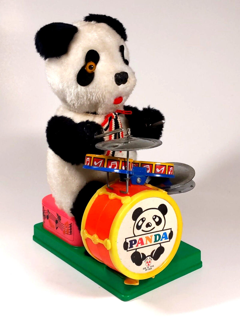 Vintage Battery Operated Panda Bear Drummer Toy with AI Features