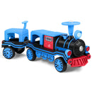 Blue 12V Electric 2-Seater Train with Carriage, Music, Lights, and Dual Speed