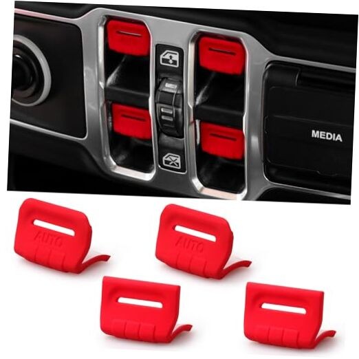 Red Window Button Cover Compatible with 2018-2025 Jeep Wrangler JL Unlimited Sahara Rubicon