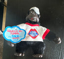 Retro Plush Monkey Gorilla Toy with Open Mouth Hat and T-Shirt, 7"