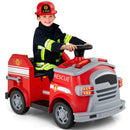 12V Red Ride-On Fire Truck for Toddlers with Shovel and Wrench