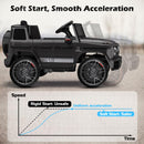 12V Black Ride-On Car for Kids with Remote Control, LED Lights, Music, and Soft Start