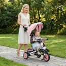 Versatile Pink Tricycle for Kids Aged 1-5 with Adjustable Push Handle