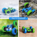 360° Rotating Remote Control Car for Kids in Blue and Green with Headlights