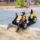 Battery-Powered 12V Yellow Ride-On Excavator Loader with Adjustable Arm for Kids