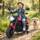 Child's Motorcycle with Headlight, Music, Training Wheels, and Foot Pedal