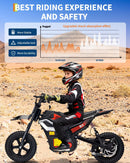 24V 10Ah Electric Dirt Bike for Kids with 350W Brushless Motor and Bluetooth, Suitable for Ages 10+