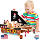 ArtCreativity 16-Inch Wooden Pirate Ship Playset for Kids Aged 3-5, Complete with Crew