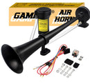 150dB 12V Chrome Zinc Single Trumpet Air Horn with Compressor - 18 Inch Black