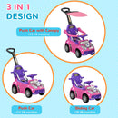 Versatile Pink Push and Slide Car with Removable Handle, Music, and Horn