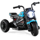 Blue 6V Children’s Motorcycle with Music, Storytelling, LED Lights, Accelerator Pedal, and Tri-Wheel Design