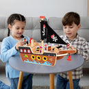ArtCreativity 16-Inch Wooden Pirate Ship Playset for Kids Aged 3-5, Complete with Crew