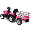Honeyjoy 12V Pink Ride-On Tractor with Trailer, Remote Control, and Lights