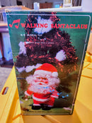 Musical Walking Santa Claus Toy with Bell and Decorative Box - Vintage 1980 Christmas