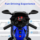 Blue 6V Kids Motorcycle with Training Wheels, Horn, Music, and Headlight for Ages 3+