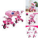 JMMD 7-in-1 Pink Toddler Tricycle with Push Handle for Ages 1-5