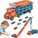 Orange Foldable 2-Layer Race Track with 6 Metal Cars and Truck Toy