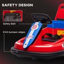 Red 6V Kids Bumper Car with 360° Spin, LED Lights, Music, and Horn