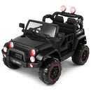 12V Battery-Powered Black Kids Ride-On Truck with Remote Control, MP3, LED Lights, USB, and Cover