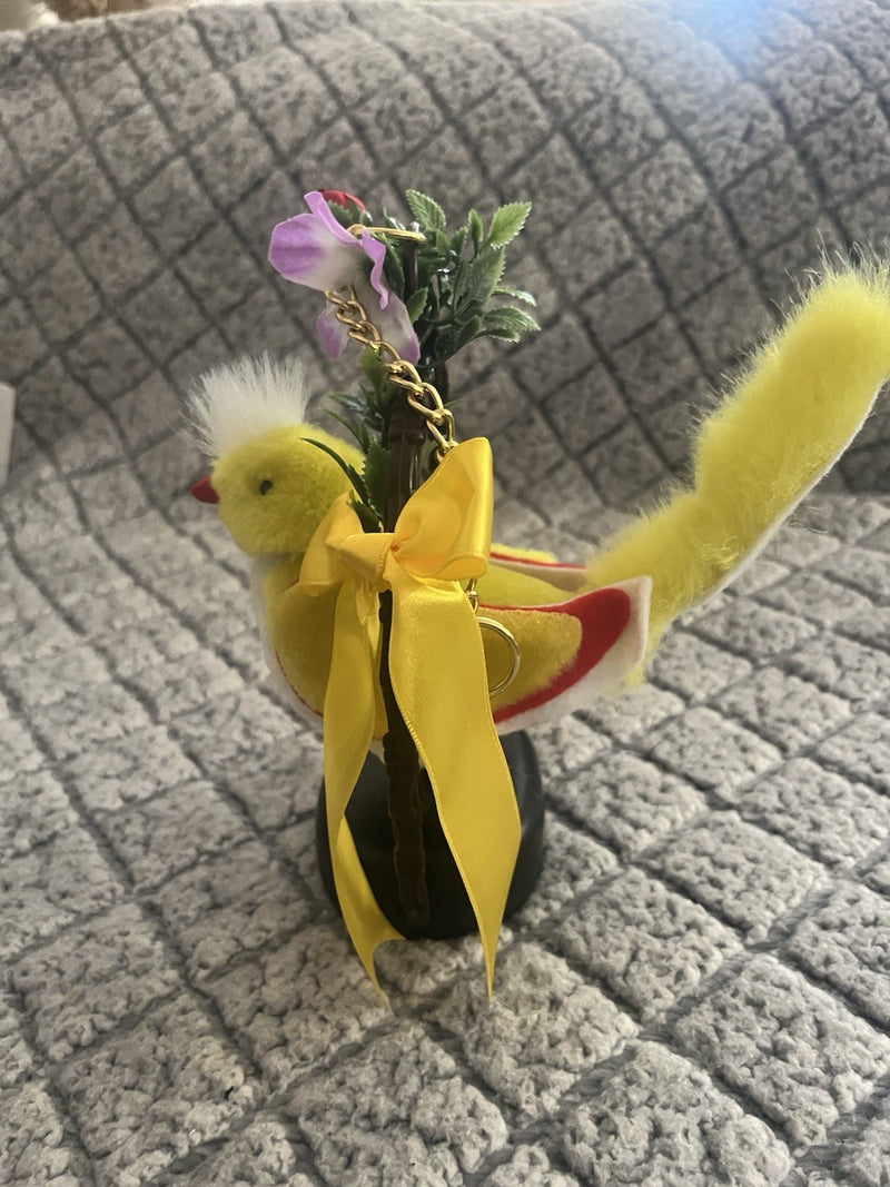 Battery-Operated Yellow Singing Bird Toy with Clap-Activated Sound, Chain, and Perch