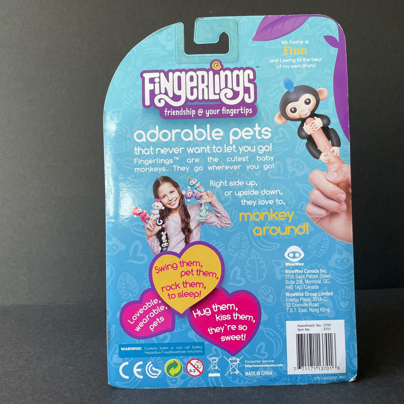 Fingerlings Baby Monkey Finn Black with Blue Hair Motion and Sound Interactive Toy