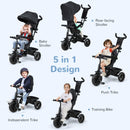 INFANS 6-in-1 Kids Tricycle for Toddlers, Black, Suitable for Ages 9-60 Months