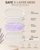 High-Voltage Bug Zapper Racket with 5-Layer Mesh, White