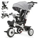 JMMD 7-in-1 Toddler Tricycle with Push Handle for Ages 1-5 - Grey