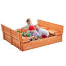 Wooden Sand Pit with Foldable Bench - 52.4 x 47.2 x 16.9 in