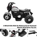Gray Electric Dual Drive 6V 3-Wheel Ride-On Motorcycle for Kids