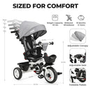 JMMD 7-in-1 Toddler Tricycle with Push Handle for Ages 1-5 - Grey