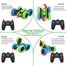 360° Rotating Remote Control Car for Kids in Blue and Green with Headlights