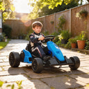 24V Electric Go Kart with Dual 150W Motors and Adjustable Seat, Speed 11.2MPH - Blue