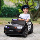 12V Black Ride-On Police Car for Kids with Remote Control, Siren, Lights, and Suspension