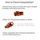 12V Red Charger for Children's Ride-On Toys and Vehicles, 1000mA, Square Plug Adapter