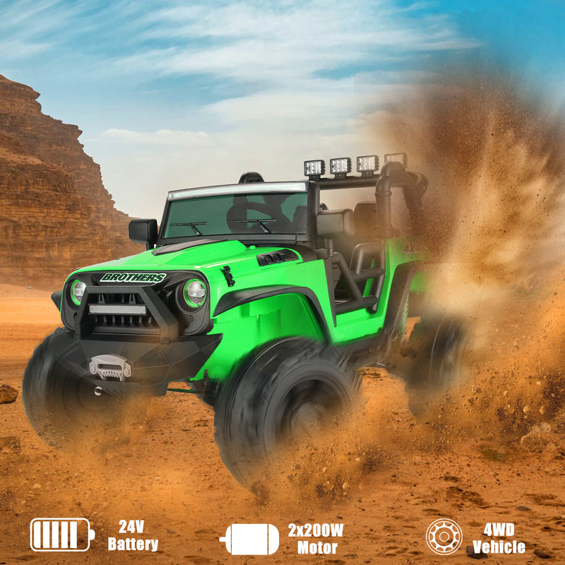 24V Electric Kids Ride-On Jeep with Power Wheels, Music, Remote Control, and 2 Seaters