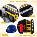 12V Black Toddler Fire Truck Ride-On Toy with Shovel and Wrench